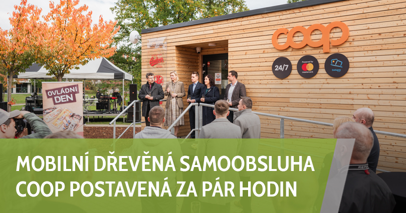 Mobilní dřevěná samoobsluha Coop postavená za pár hodin